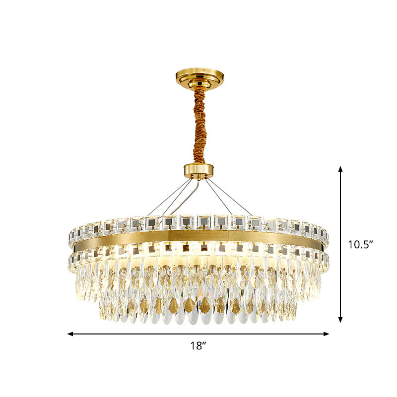 2-Tier Crystal LED Chandelier Modernist Living Room Hanging Light Fixture in Gold, 18"/23.5" W Clearhalo 'Ceiling Lights' 'Chandeliers' 'Modern Chandeliers' 'Modern' Lighting' 1451014