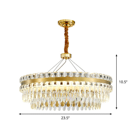 2-Tier Crystal LED Chandelier Modernist Living Room Hanging Light Fixture in Gold, 18"/23.5" W Clearhalo 'Ceiling Lights' 'Chandeliers' 'Modern Chandeliers' 'Modern' Lighting' 1451015