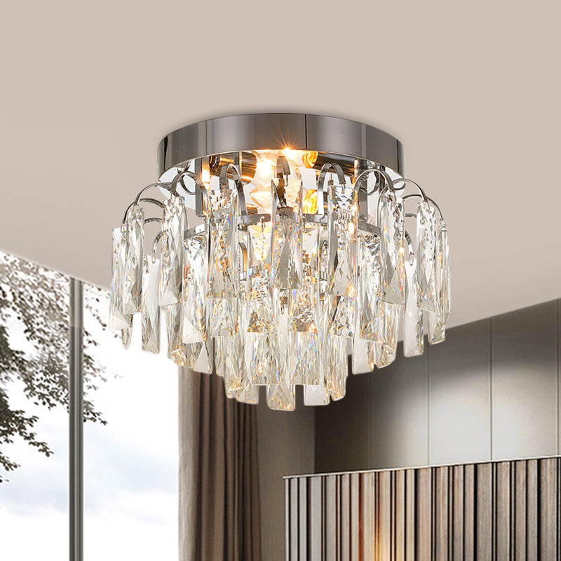 Layered Crystal Rectangles Flushmount Modern Style 2-Bulb Corridor Ceiling Lighting in Nickel/Gold Nickel Clearhalo 'Ceiling Lights' 'Close To Ceiling Lights' 'Close to ceiling' 'Flush mount' Lighting' 1451016