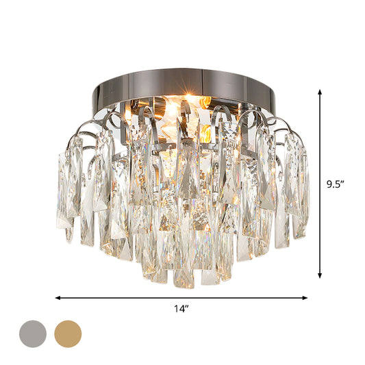 Layered Crystal Rectangles Flushmount Modern Style 2-Bulb Corridor Ceiling Lighting in Nickel/Gold Clearhalo 'Ceiling Lights' 'Close To Ceiling Lights' 'Close to ceiling' 'Flush mount' Lighting' 1451019