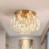 Layered Crystal Rectangles Flushmount Modern Style 2-Bulb Corridor Ceiling Lighting in Nickel/Gold Clearhalo 'Ceiling Lights' 'Close To Ceiling Lights' 'Close to ceiling' 'Flush mount' Lighting' 1451021