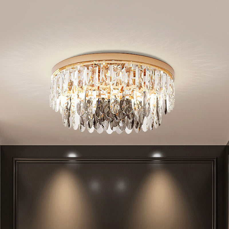 Clear Crystal Drum Flush Light Contemporary 3/4-Light Hotel Flush Mount Ceiling Fixture, 11"/16" Width Clear Clearhalo 'Ceiling Lights' 'Close To Ceiling Lights' 'Close to ceiling' 'Flush mount' Lighting' 1451024