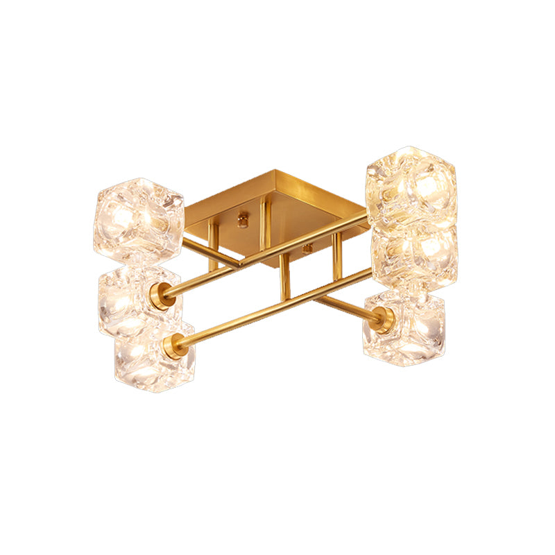 4/6-Head Cubic Crystal Ceiling Light Postmodern Gold Branching Bedroom Semi Mount Lighting Clearhalo 'Ceiling Lights' 'Close To Ceiling Lights' 'Close to ceiling' 'Semi-flushmount' Lighting' 1451043