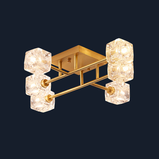 4/6-Head Cubic Crystal Ceiling Light Postmodern Gold Branching Bedroom Semi Mount Lighting Clearhalo 'Ceiling Lights' 'Close To Ceiling Lights' 'Close to ceiling' 'Semi-flushmount' Lighting' 1451044