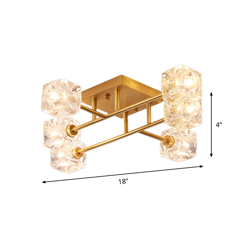 4/6-Head Cubic Crystal Ceiling Light Postmodern Gold Branching Bedroom Semi Mount Lighting Clearhalo 'Ceiling Lights' 'Close To Ceiling Lights' 'Close to ceiling' 'Semi-flushmount' Lighting' 1451045