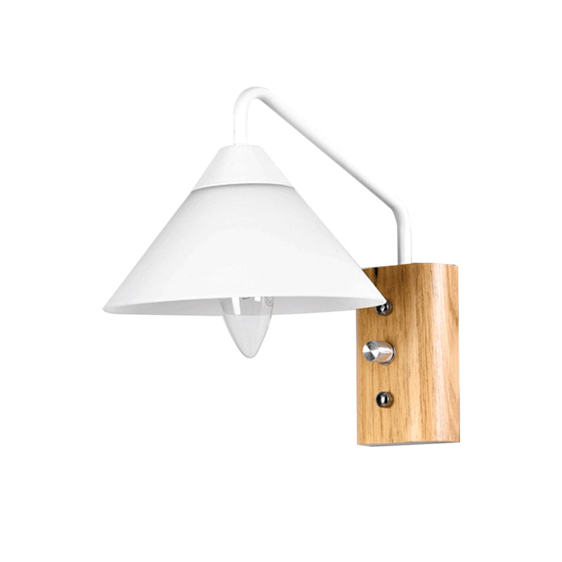 Milk Glass Conical Wall Sconce Dining Room Corridor 1 Light Modern Sconce Light with Wood Base Clearhalo 'Cast Iron' 'Glass' 'Industrial' 'Modern wall lights' 'Modern' 'Tiffany' 'Traditional wall lights' 'Wall Lamps & Sconces' 'Wall Lights' Lighting' 145105