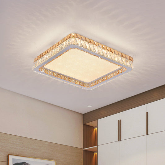 Minimalist Square Ceiling Flush Mount Clear and Gold Crystal Encrusted LED Flushmount Lighting in White White Clearhalo 'Ceiling Lights' 'Close To Ceiling Lights' 'Close to ceiling' 'Flush mount' Lighting' 1451137