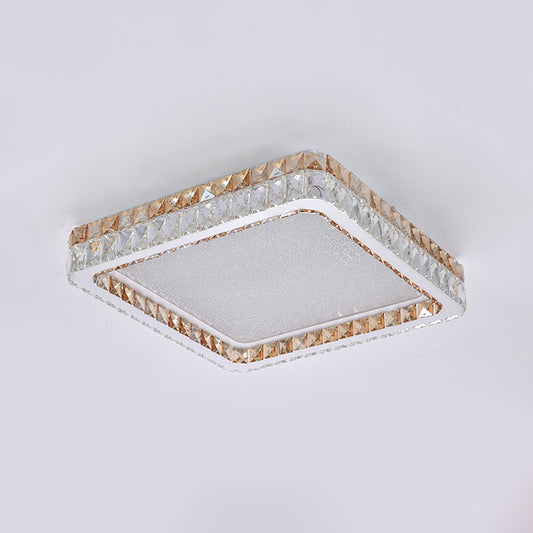 Minimalist Square Ceiling Flush Mount Clear and Gold Crystal Encrusted LED Flushmount Lighting in White Clearhalo 'Ceiling Lights' 'Close To Ceiling Lights' 'Close to ceiling' 'Flush mount' Lighting' 1451139