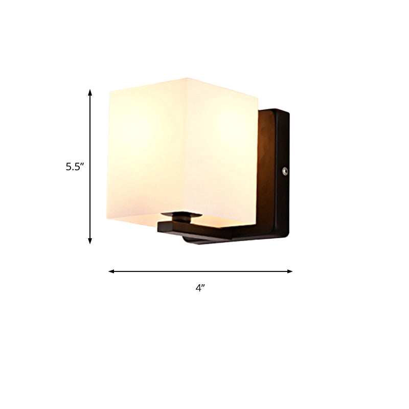 White Shade Sconce Light with Black Base 1 Light Modern Style Milk Glass Wall Sconce for Living Room Clearhalo 'Cast Iron' 'Glass' 'Industrial' 'Modern wall lights' 'Modern' 'Tiffany' 'Traditional wall lights' 'Wall Lamps & Sconces' 'Wall Lights' Lighting' 145139