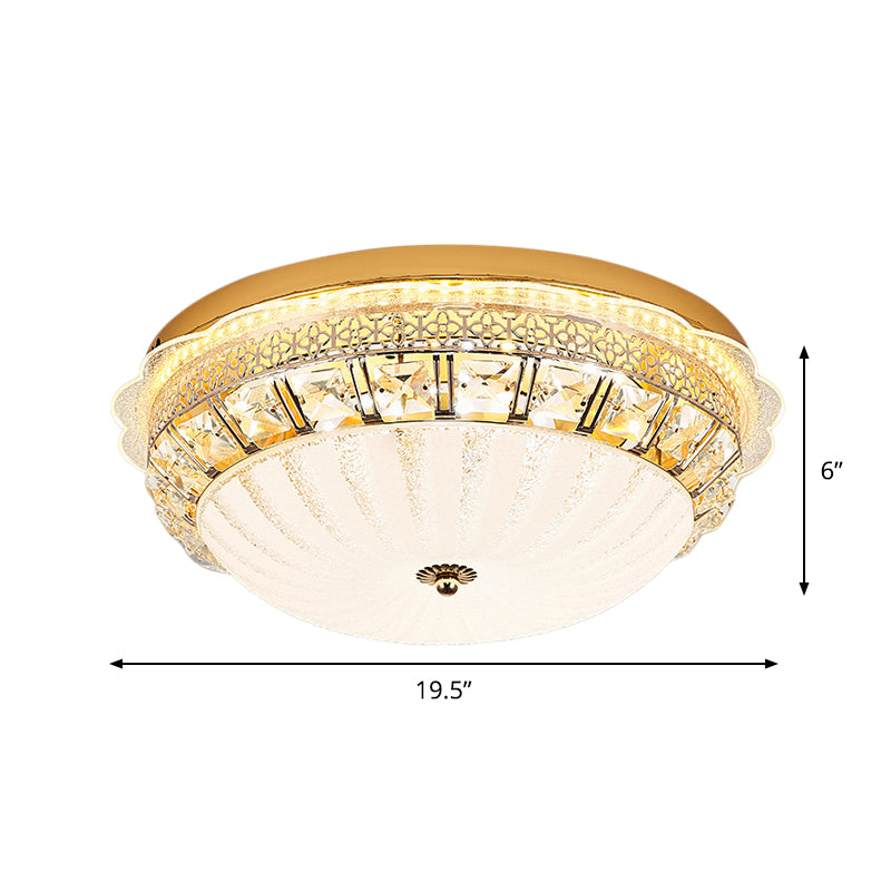 Crystal Bowl Flush Ceiling Light Classic Bedroom 16"/19.5" Wide LED Flush Mount Light Fixture in White Clearhalo 'Ceiling Lights' 'Close To Ceiling Lights' 'Close to ceiling' 'Flush mount' Lighting' 1451418