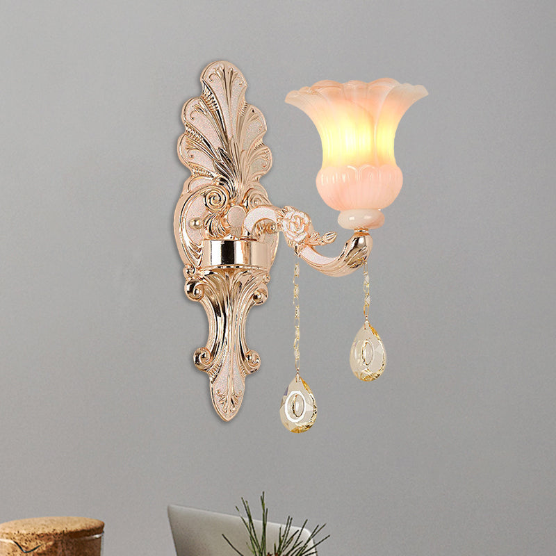 Crystal Champagne Wall Lighting Idea Flower Shade 1/2-Head Classic Wall Mounted Lamp Fixture 1.0 Champagne Clearhalo 'Modern wall lights' 'Modern' 'Wall Lamps & Sconces' 'Wall Lights' Lighting' 1451419