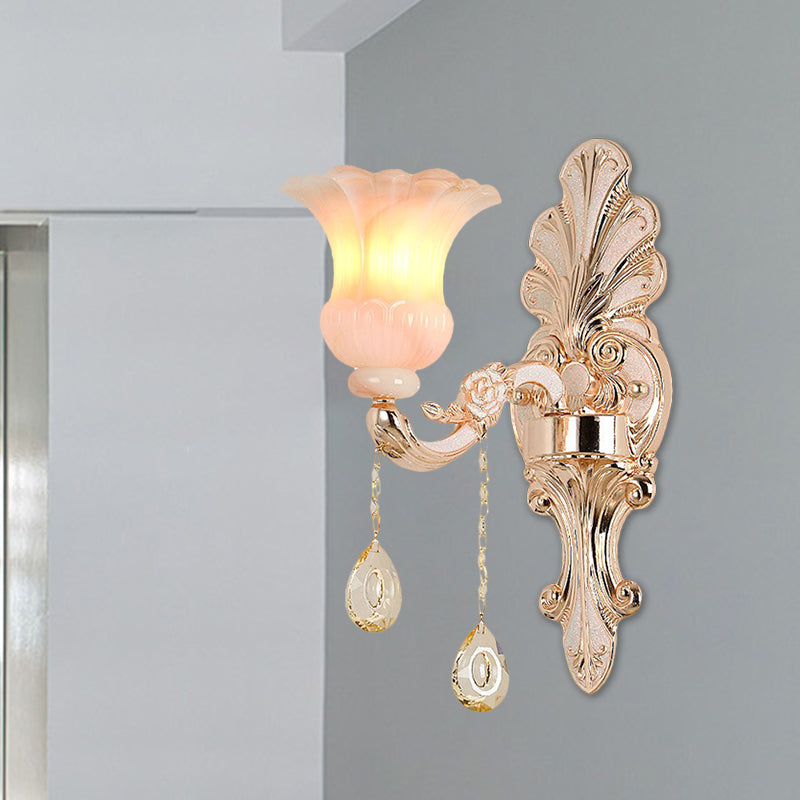 Crystal Champagne Wall Lighting Idea Flower Shade 1/2-Head Classic Wall Mounted Lamp Fixture Clearhalo 'Modern wall lights' 'Modern' 'Wall Lamps & Sconces' 'Wall Lights' Lighting' 1451420