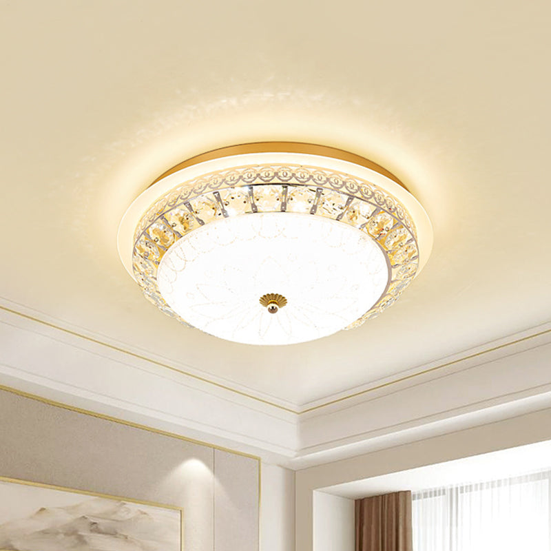 Simple Bowl Shaped Ceiling Lamp Crystal 16"/19.5" Wide LED Flush Mount Recessed Lighting in Gold Clearhalo 'Ceiling Lights' 'Close To Ceiling Lights' 'Close to ceiling' 'Flush mount' Lighting' 1451445