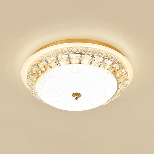 Simple Bowl Shaped Ceiling Lamp Crystal 16"/19.5" Wide LED Flush Mount Recessed Lighting in Gold Clearhalo 'Ceiling Lights' 'Close To Ceiling Lights' 'Close to ceiling' 'Flush mount' Lighting' 1451447