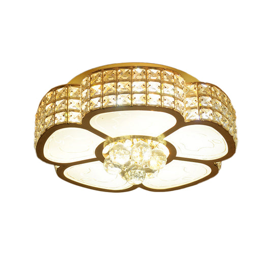 Modern Flower Ceiling Flush Light 4/6-Bulb 16"/23.5" Wide Clear Crystal Encrusted Flush Mount Fixture in Gold Clearhalo 'Ceiling Lights' 'Close To Ceiling Lights' 'Close to ceiling' 'Flush mount' Lighting' 1451451