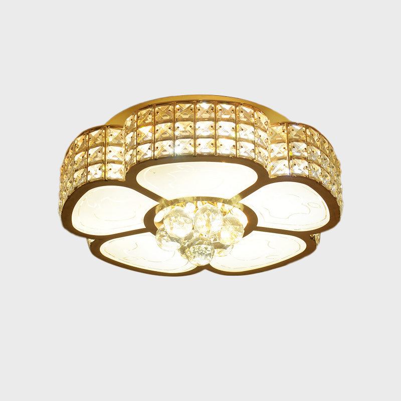 Modern Flower Ceiling Flush Light 4/6-Bulb 16"/23.5" Wide Clear Crystal Encrusted Flush Mount Fixture in Gold Clearhalo 'Ceiling Lights' 'Close To Ceiling Lights' 'Close to ceiling' 'Flush mount' Lighting' 1451452