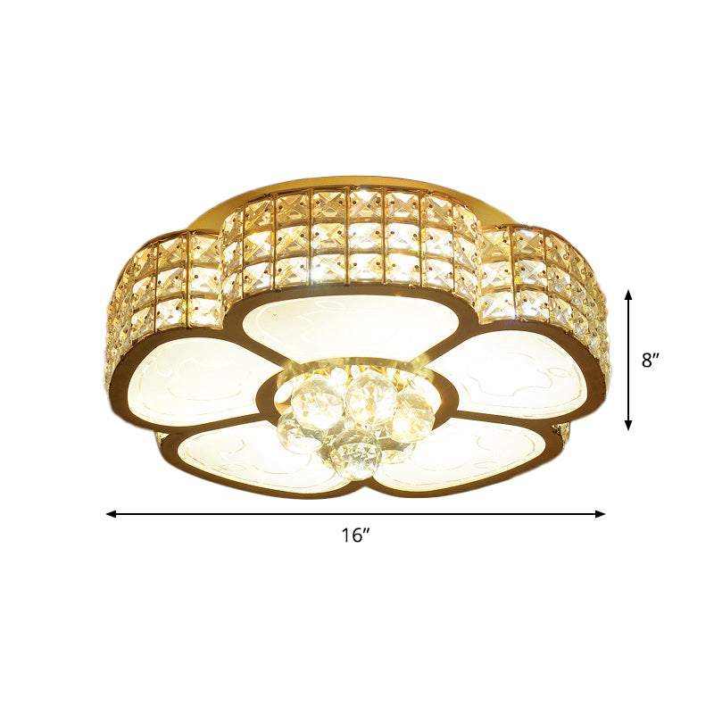 Modern Flower Ceiling Flush Light 4/6-Bulb 16"/23.5" Wide Clear Crystal Encrusted Flush Mount Fixture in Gold Clearhalo 'Ceiling Lights' 'Close To Ceiling Lights' 'Close to ceiling' 'Flush mount' Lighting' 1451453