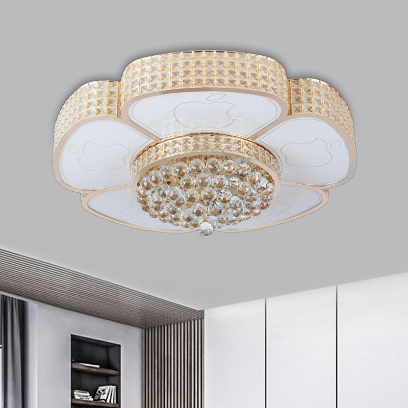 Modern Flower Ceiling Flush Light 4/6-Bulb 16"/23.5" Wide Clear Crystal Encrusted Flush Mount Fixture in Gold Clear 23.5" Clearhalo 'Ceiling Lights' 'Close To Ceiling Lights' 'Close to ceiling' 'Flush mount' Lighting' 1451454