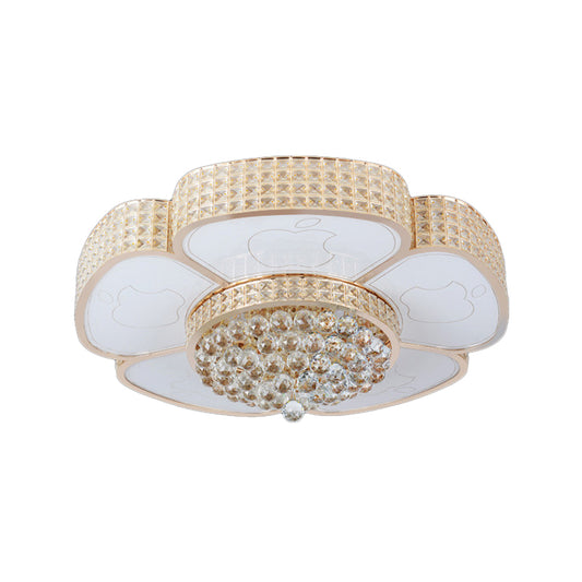 Modern Flower Ceiling Flush Light 4/6-Bulb 16"/23.5" Wide Clear Crystal Encrusted Flush Mount Fixture in Gold Clearhalo 'Ceiling Lights' 'Close To Ceiling Lights' 'Close to ceiling' 'Flush mount' Lighting' 1451456