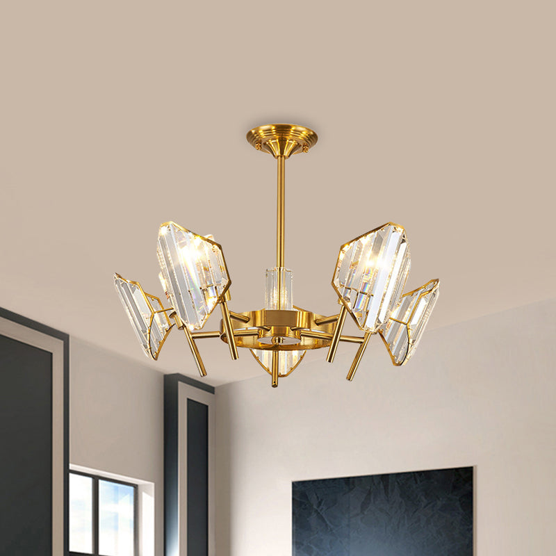 Gold 5/6-Bulb Flush Mount Chandelier Post-Modern Crystal Curved Shade Semi Flush Ceiling Light 5 Gold Clearhalo 'Ceiling Lights' 'Close To Ceiling Lights' 'Close to ceiling' 'Semi-flushmount' Lighting' 1451473