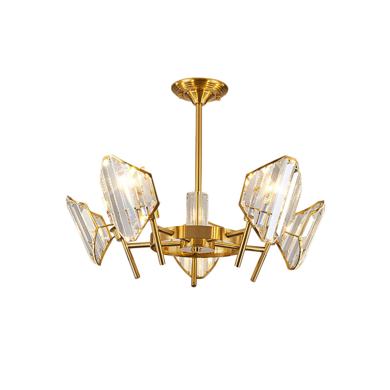 Gold 5/6-Bulb Flush Mount Chandelier Post-Modern Crystal Curved Shade Semi Flush Ceiling Light Clearhalo 'Ceiling Lights' 'Close To Ceiling Lights' 'Close to ceiling' 'Semi-flushmount' Lighting' 1451475