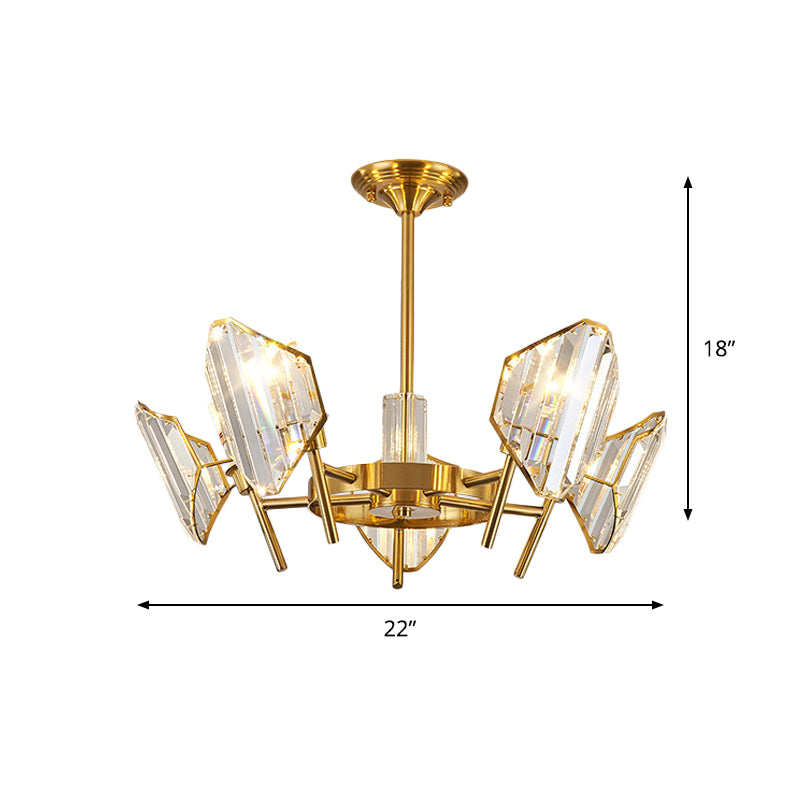 Gold 5/6-Bulb Flush Mount Chandelier Post-Modern Crystal Curved Shade Semi Flush Ceiling Light Clearhalo 'Ceiling Lights' 'Close To Ceiling Lights' 'Close to ceiling' 'Semi-flushmount' Lighting' 1451476