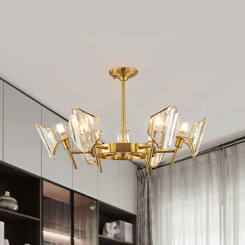 Gold 5/6-Bulb Flush Mount Chandelier Post-Modern Crystal Curved Shade Semi Flush Ceiling Light Clearhalo 'Ceiling Lights' 'Close To Ceiling Lights' 'Close to ceiling' 'Semi-flushmount' Lighting' 1451478