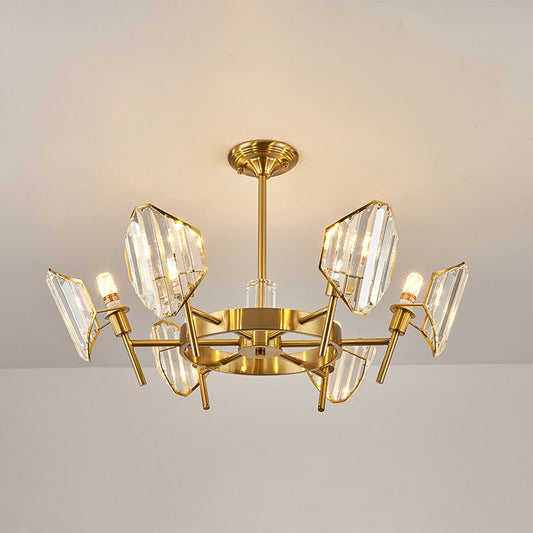 Gold 5/6-Bulb Flush Mount Chandelier Post-Modern Crystal Curved Shade Semi Flush Ceiling Light Clearhalo 'Ceiling Lights' 'Close To Ceiling Lights' 'Close to ceiling' 'Semi-flushmount' Lighting' 1451479