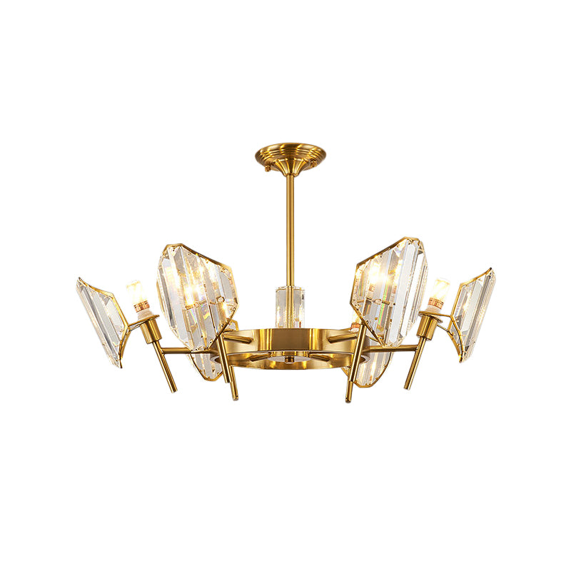 Gold 5/6-Bulb Flush Mount Chandelier Post-Modern Crystal Curved Shade Semi Flush Ceiling Light Clearhalo 'Ceiling Lights' 'Close To Ceiling Lights' 'Close to ceiling' 'Semi-flushmount' Lighting' 1451480