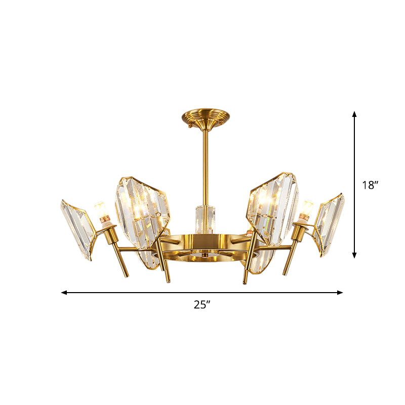 Gold 5/6-Bulb Flush Mount Chandelier Post-Modern Crystal Curved Shade Semi Flush Ceiling Light Clearhalo 'Ceiling Lights' 'Close To Ceiling Lights' 'Close to ceiling' 'Semi-flushmount' Lighting' 1451481