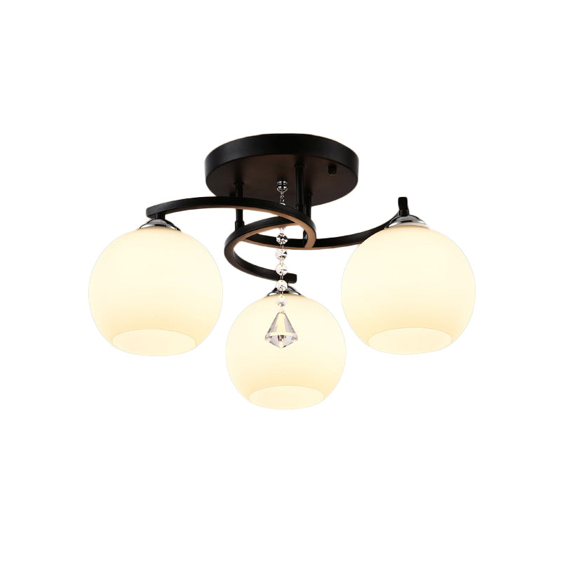 Milk Glass Ball Semi Flush Light Modern 3/7/9 Heads Living Room Ceiling Mount Chandelier in Black Clearhalo 'Ceiling Lights' 'Close To Ceiling Lights' 'Close to ceiling' 'Semi-flushmount' Lighting' 1451487