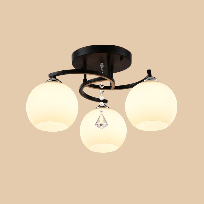 Milk Glass Ball Semi Flush Light Modern 3/7/9 Heads Living Room Ceiling Mount Chandelier in Black Clearhalo 'Ceiling Lights' 'Close To Ceiling Lights' 'Close to ceiling' 'Semi-flushmount' Lighting' 1451488