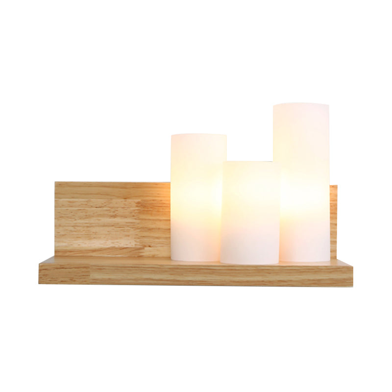 Contemporary Tube Shade Wall Lighting 3-Head Milk Glass Wall Lamp with Wooden Shelf for Cloth Shop Clearhalo 'Modern wall lights' 'Modern' 'Wall Lamps & Sconces' 'Wall Lights' Lighting' 145151