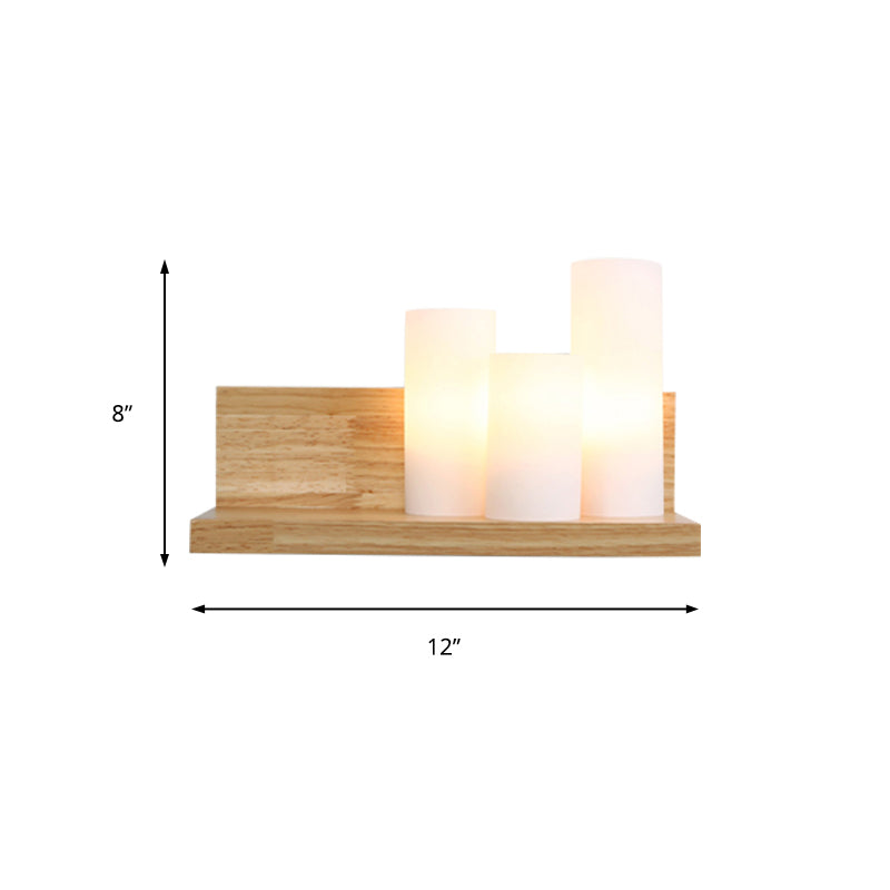 Contemporary Tube Shade Wall Lighting 3-Head Milk Glass Wall Lamp with Wooden Shelf for Cloth Shop Clearhalo 'Modern wall lights' 'Modern' 'Wall Lamps & Sconces' 'Wall Lights' Lighting' 145152