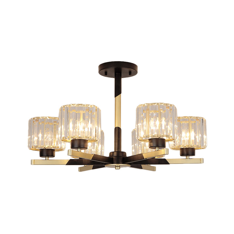 Cylindrical Crystal Semi Flush Chandelier Modern 6/8-Head Living Room Flush Ceiling Light in Black Clearhalo 'Ceiling Lights' 'Close To Ceiling Lights' 'Close to ceiling' 'Semi-flushmount' Lighting' 1451523