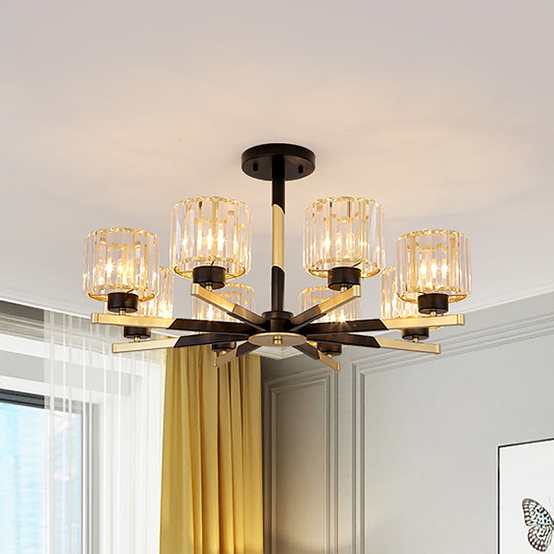 Cylindrical Crystal Semi Flush Chandelier Modern 6/8-Head Living Room Flush Ceiling Light in Black Clearhalo 'Ceiling Lights' 'Close To Ceiling Lights' 'Close to ceiling' 'Semi-flushmount' Lighting' 1451528