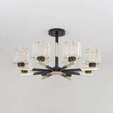 Cylindrical Crystal Semi Flush Chandelier Modern 6/8-Head Living Room Flush Ceiling Light in Black Clearhalo 'Ceiling Lights' 'Close To Ceiling Lights' 'Close to ceiling' 'Semi-flushmount' Lighting' 1451529