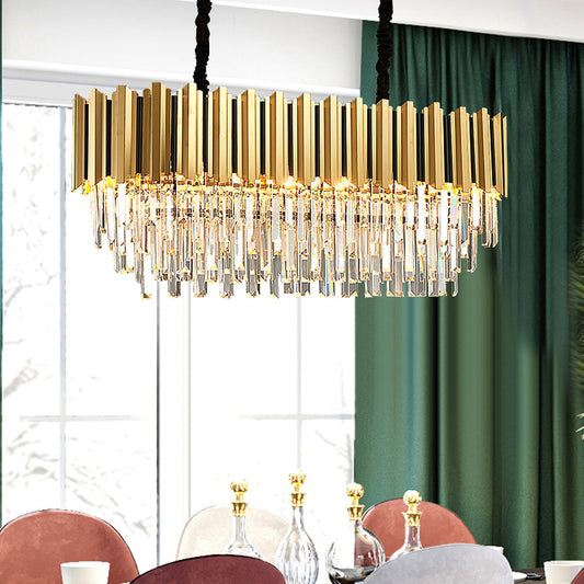 Oblong 3-Sided Crystal Rod Island Light Postmodern 10-Light Kitchen Dinette Drop Pendant in Gold Gold Clearhalo 'Ceiling Lights' 'Island Lights' Lighting' 1451531