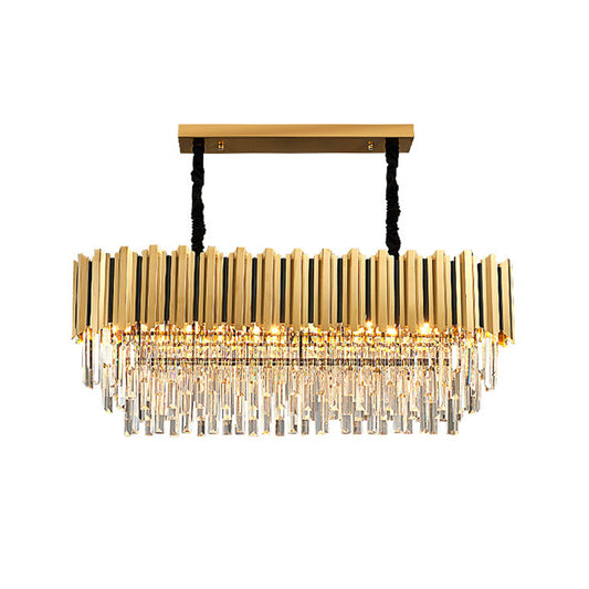 Oblong 3-Sided Crystal Rod Island Light Postmodern 10-Light Kitchen Dinette Drop Pendant in Gold Clearhalo 'Ceiling Lights' 'Island Lights' Lighting' 1451533