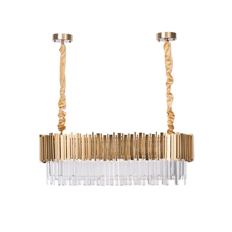 Post-Modern Oblong Island Lamp 6/8-Light Crystal Rods Pendant Lighting in Gold, 23.5"/31.5" Wide Clearhalo 'Ceiling Lights' 'Island Lights' Lighting' 1451541