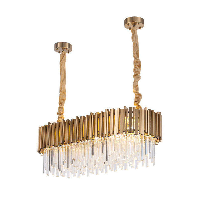 Post-Modern Oblong Island Lamp 6/8-Light Crystal Rods Pendant Lighting in Gold, 23.5"/31.5" Wide Clearhalo 'Ceiling Lights' 'Island Lights' Lighting' 1451542