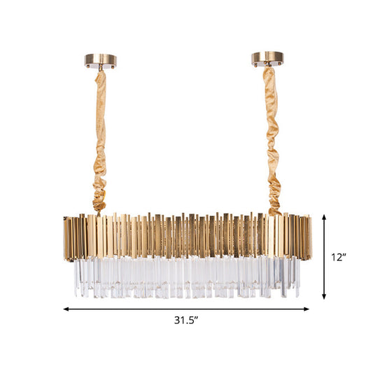 Post-Modern Oblong Island Lamp 6/8-Light Crystal Rods Pendant Lighting in Gold, 23.5"/31.5" Wide Clearhalo 'Ceiling Lights' 'Island Lights' Lighting' 1451544