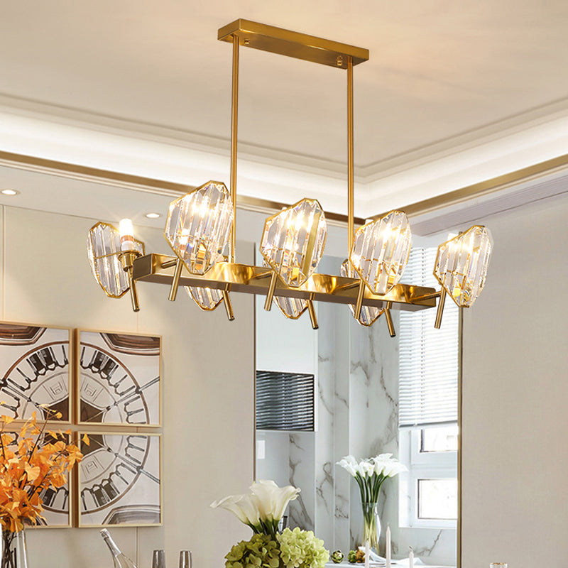 Clear Crystal Shield Pendant Lighting Postmodern 8 Bulbs Kitchen Island Light in Gold Gold Clearhalo 'Ceiling Lights' 'Island Lights' Lighting' 1451562