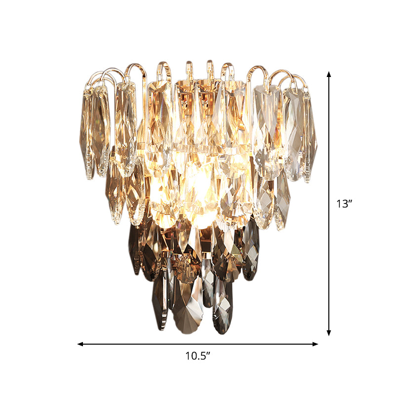Tiered Bedroom Flush Mount Wall Sconce Modern Clear and Smoke Crystal 3-Light Wall Mounted Lamp Clearhalo 'Modern wall lights' 'Modern' 'Wall Lamps & Sconces' 'Wall Lights' Lighting' 1451586