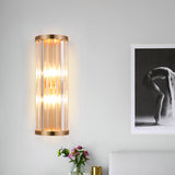 2-Bulb Elongated Round/Square Sconce Minimalist Clear Crystal Living Room Wall Lighting Fixture Clear Round Clearhalo 'Modern wall lights' 'Modern' 'Wall Lamps & Sconces' 'Wall Lights' Lighting' 1451587