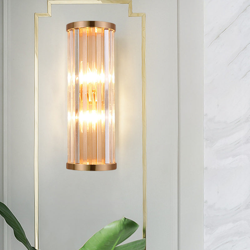 2-Bulb Elongated Round/Square Sconce Minimalist Clear Crystal Living Room Wall Lighting Fixture Clearhalo 'Modern wall lights' 'Modern' 'Wall Lamps & Sconces' 'Wall Lights' Lighting' 1451588
