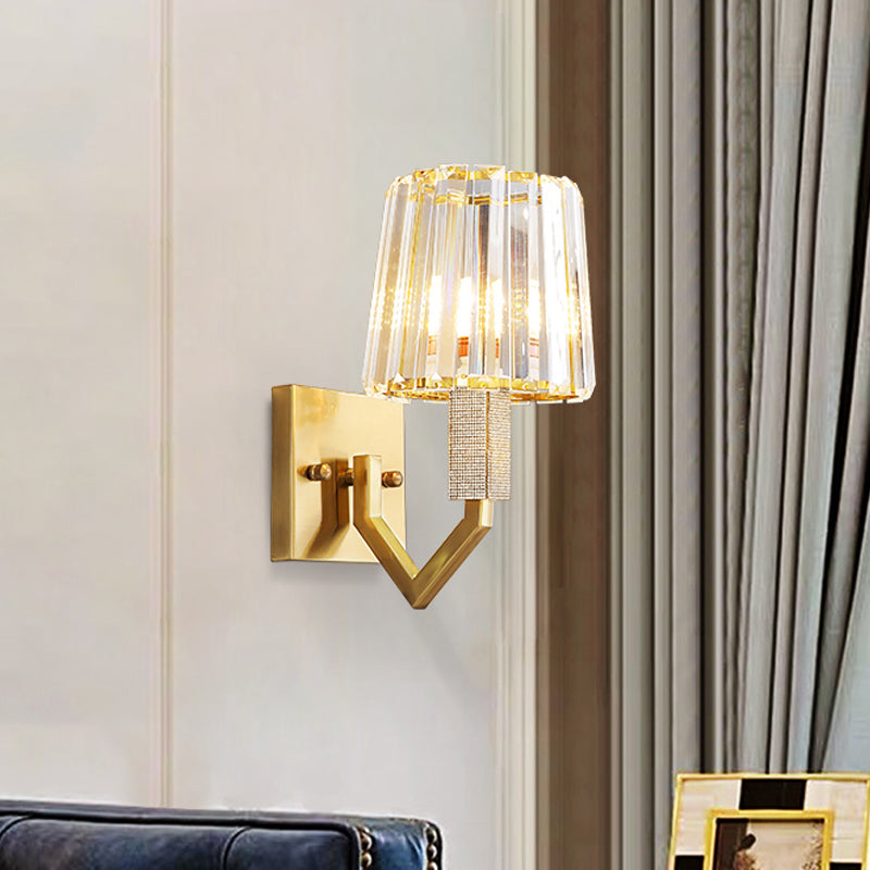 Clear Crystal Prism Gold Wall Lighting Tapered Shade 1-Light Postmodern Wall Mount Light Fixture Clearhalo 'Modern wall lights' 'Modern' 'Wall Lamps & Sconces' 'Wall Lights' Lighting' 1451601