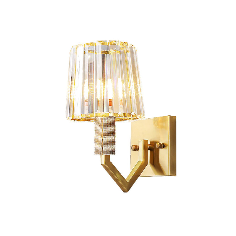 Clear Crystal Prism Gold Wall Lighting Tapered Shade 1-Light Postmodern Wall Mount Light Fixture Clearhalo 'Modern wall lights' 'Modern' 'Wall Lamps & Sconces' 'Wall Lights' Lighting' 1451602