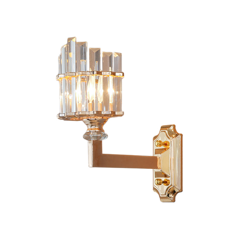 Single Wall Light Postmodern Curved Clear Tri-Sided Crystal Rod Wall Mounted Lamp in Gold Clearhalo 'Modern wall lights' 'Modern' 'Wall Lamps & Sconces' 'Wall Lights' Lighting' 1451609
