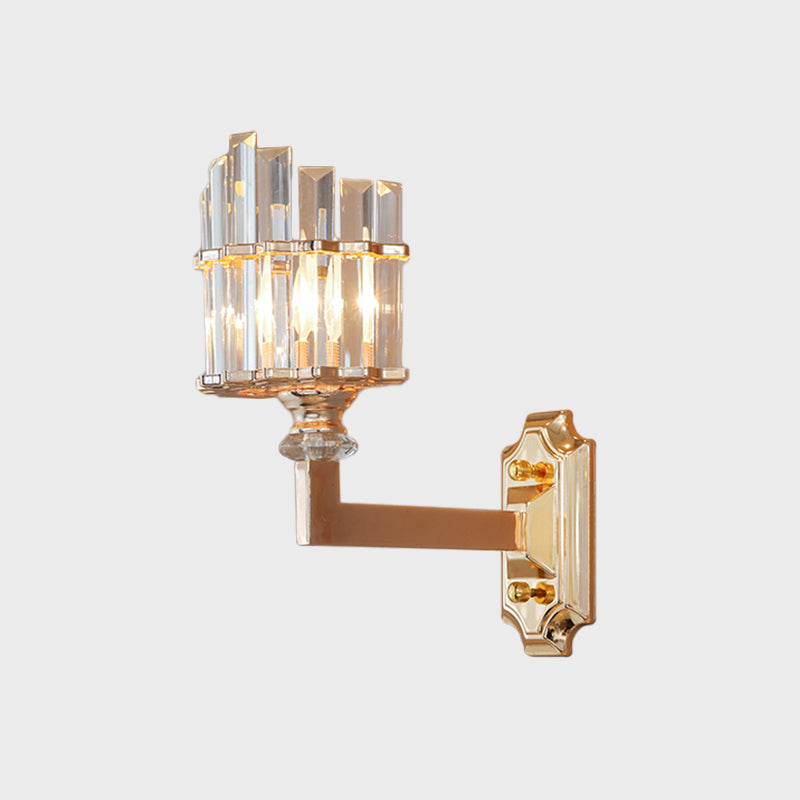 Single Wall Light Postmodern Curved Clear Tri-Sided Crystal Rod Wall Mounted Lamp in Gold Clearhalo 'Modern wall lights' 'Modern' 'Wall Lamps & Sconces' 'Wall Lights' Lighting' 1451610